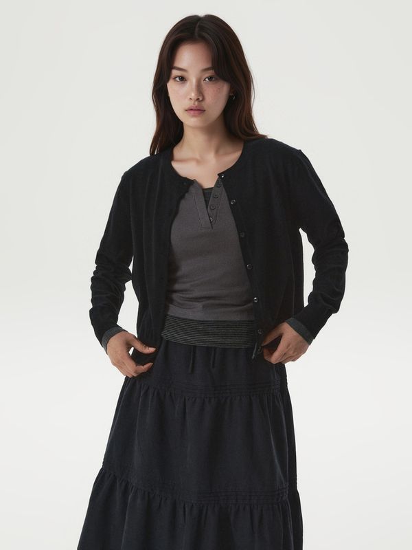 WHOAU Áo len Layered R-neck Cardigan_WHCKGB823F