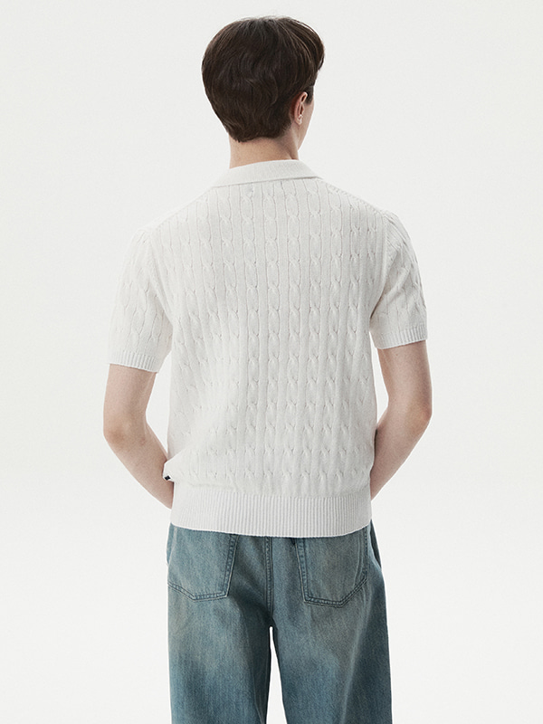 WHOAU Áo Sweater Mùa Hè Steve Collar Cable Short Sleeve Sweater_WHKAG2424U