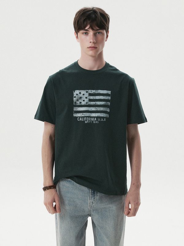 WHOAU Áo thu Unisex American Flag Printing T-shirt_WHRPG2407U