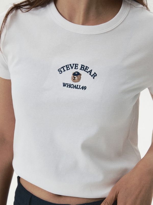 WHOAU Áo thun nữ Steve Embroidery Shorts Sleeve T-shirt[B]_WHRAGB751F