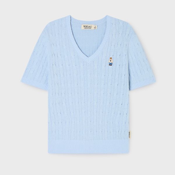 WHOAU Áo len Steve V-neck Cable Short Sleeve Sweater_WHKAG2411F