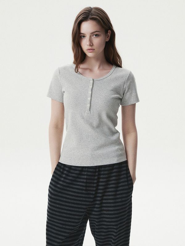 Ribbed Henry Neck T-shirt