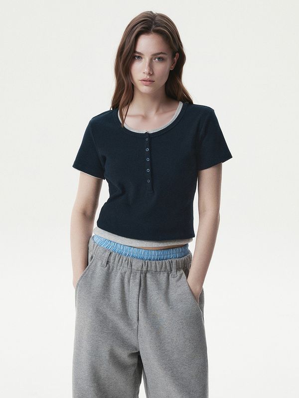 Ribbed Henry Neck T-shirt
