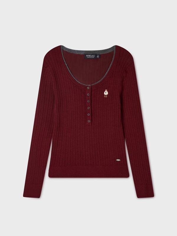 WHOAU Áo len Steve Ribbed Henley neck Pullover[B]_WHKAGB852F