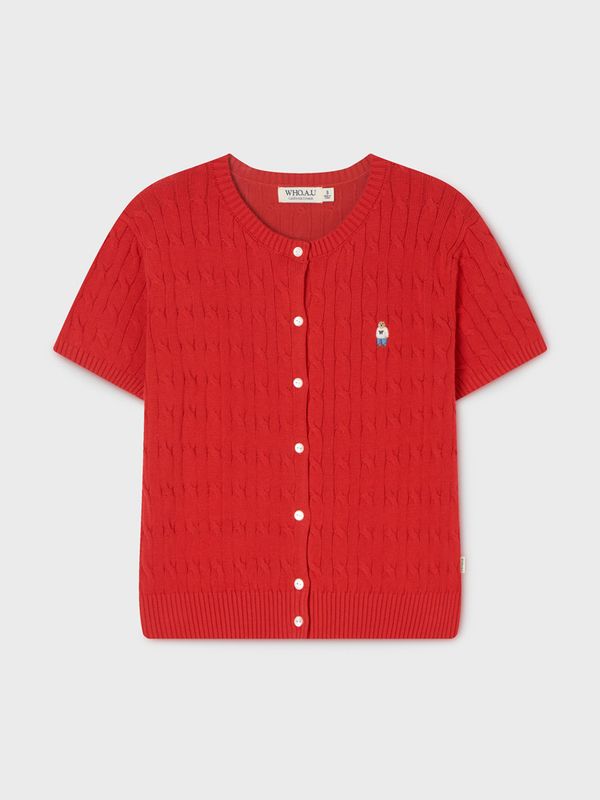WHOU Áo len Steve R-neck Cable Short Sleeve Cardigan_WHCKG2412F