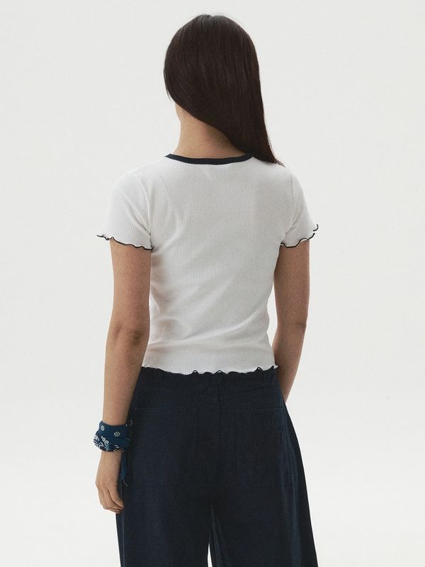 WHOAU Áo thun nữ Steve Ribbed Frill T-shirt[B]_WHRAGB752F