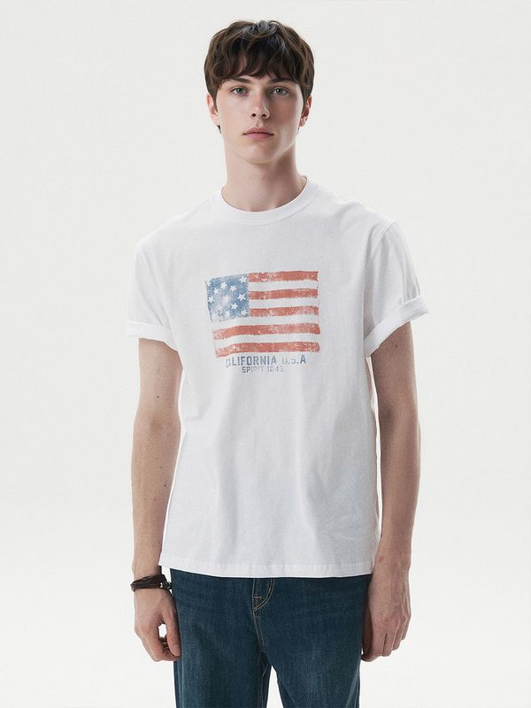 WHOAU Áo thu Unisex American Flag Printing T-shirt_WHRPG2407U