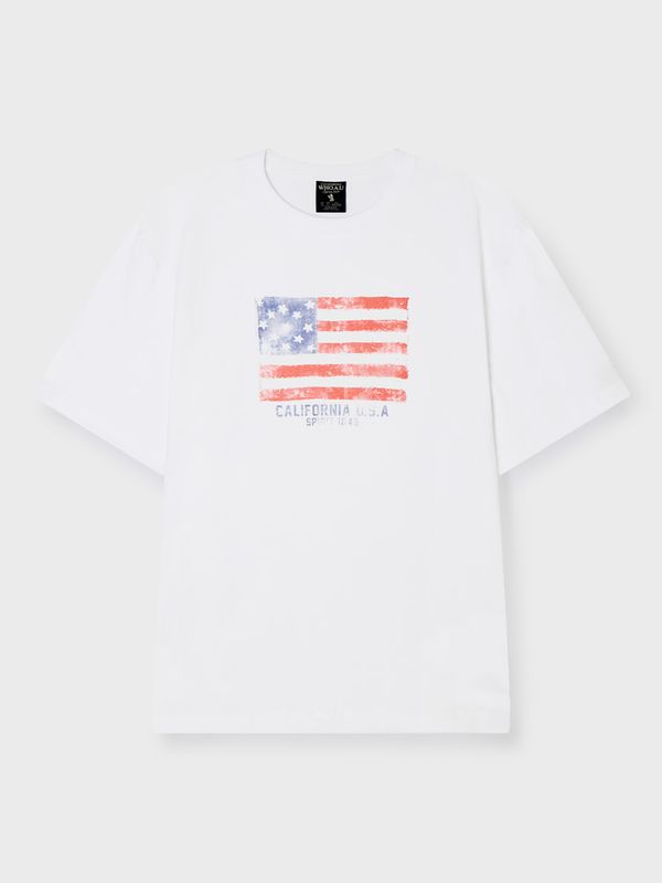 WHOAU Áo thu Unisex American Flag Printing T-shirt_WHRPG2407U