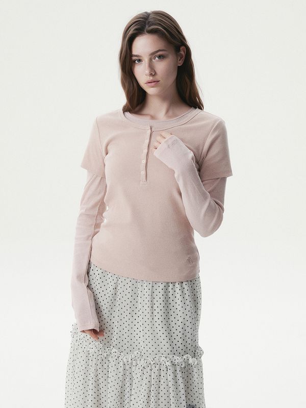 Ribbed Henry Neck T-shirt