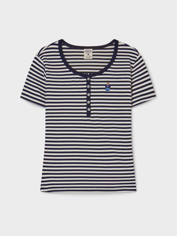 WHOAU Áo thun gân Steve Ribbed Henry Neck T-shirt_WHRAG2452F