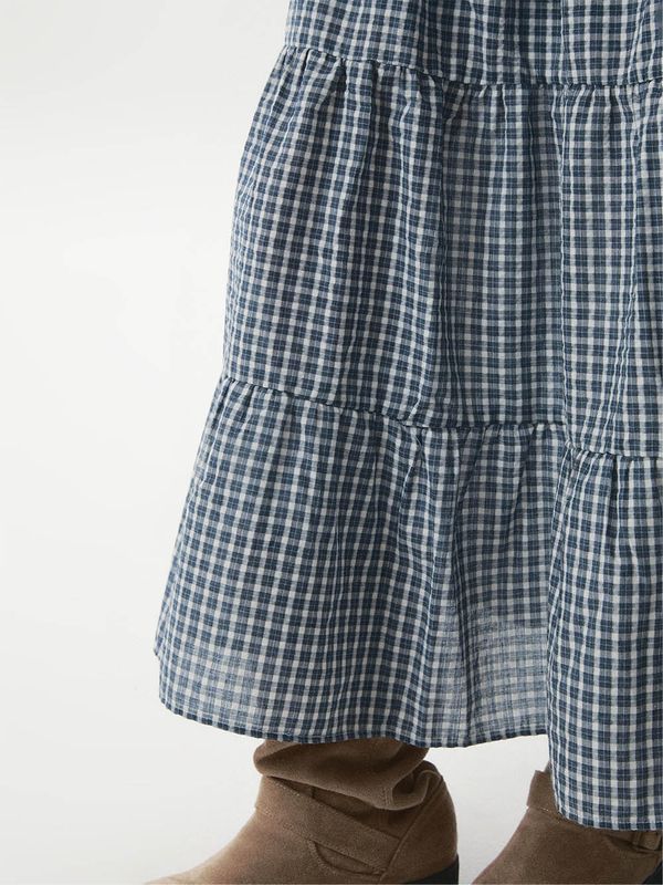 Check Long Tiered Skirt