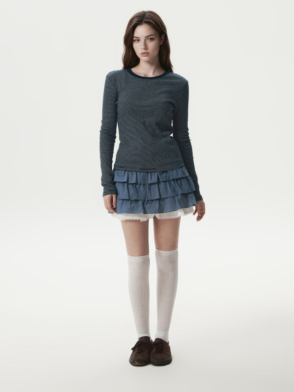 WHOAU Áo thun gân tay dài nữ Ribbed Long Sleeve T-shirt_WHLAG2321F