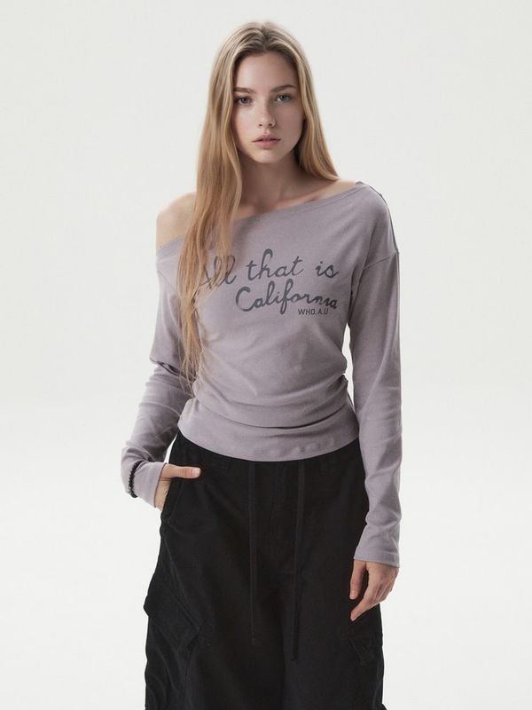 WHOAU Áo thun trễ vai One-Shoulder Long Sleeve T-shirt(F)_WHLAGB827F