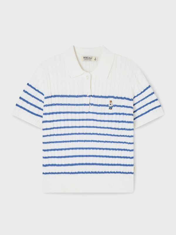 WHOAU Áo len tay ngắn Steve Collar Cable Short Sleeve Sweater_WHKAG2423F