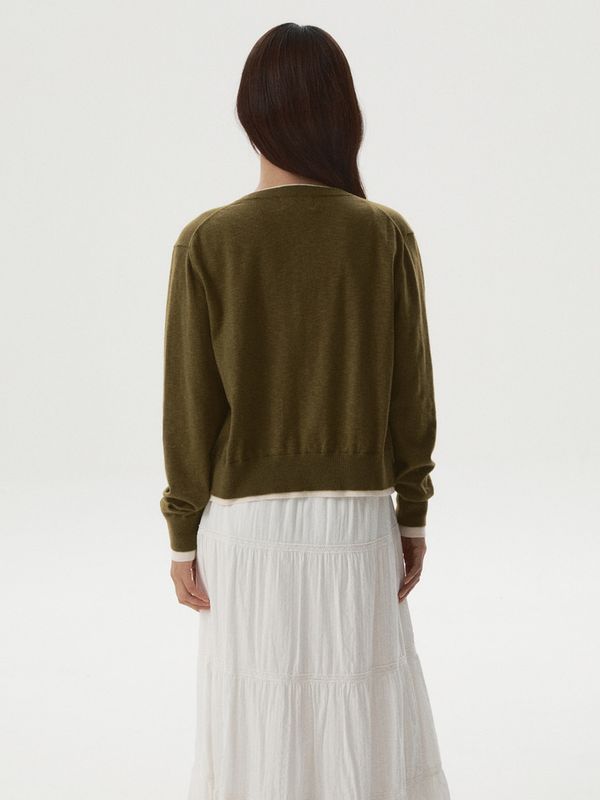 WHOAU Áo len Layered R-neck Cardigan_WHCKGB823F