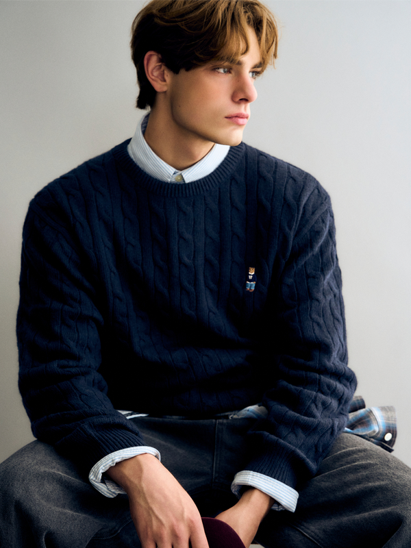 WHOAU Áo len unisex Steve Cable R-neck Pullover(U)