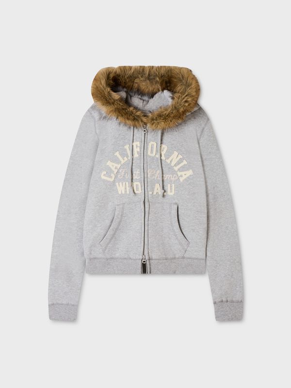 WHOAU Áo khoác nỉ Slim Fur-Trimmed Hood Zip-up(F)_WHMZGBV23F