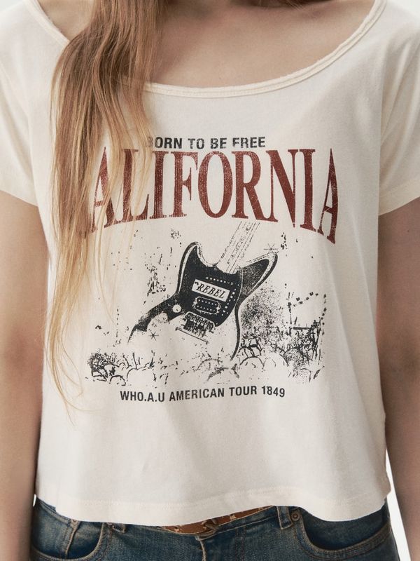 WHOAU Áo thun nữ Rock Music One-Shoulder T-shirt(F)_WHRPGB763F