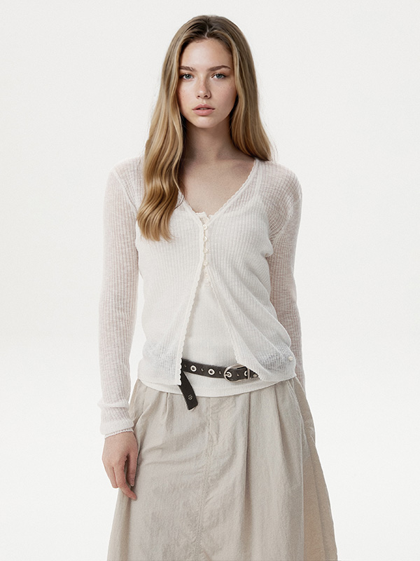 WHOU Áo len mỏng Summer Button Cardigan_WHCKG2525F