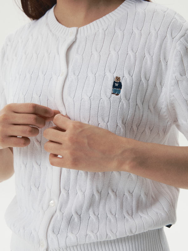 WHOU Áo len Steve R-neck Cable Short Sleeve Cardigan_WHCKG2412F