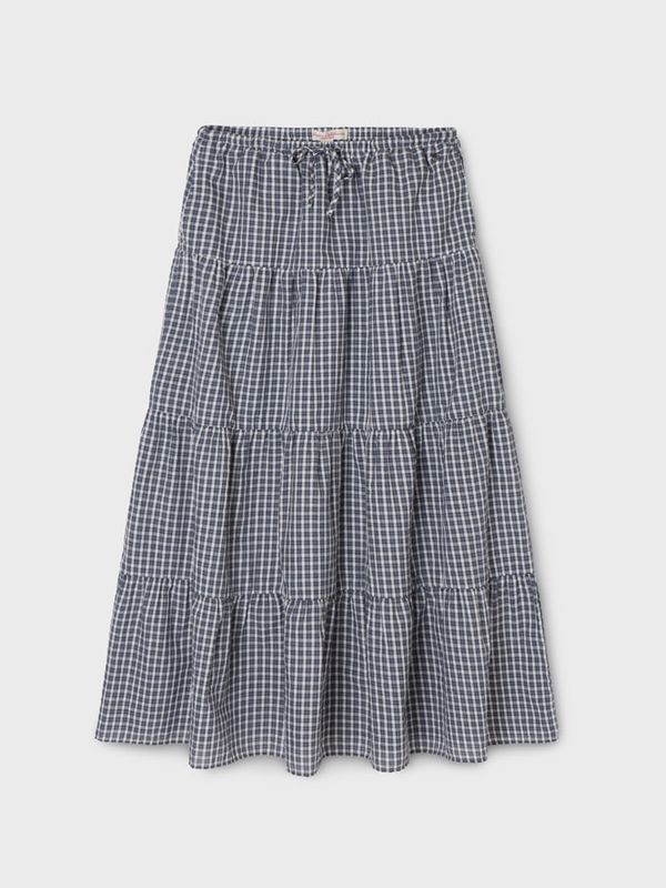 Check Long Tiered Skirt