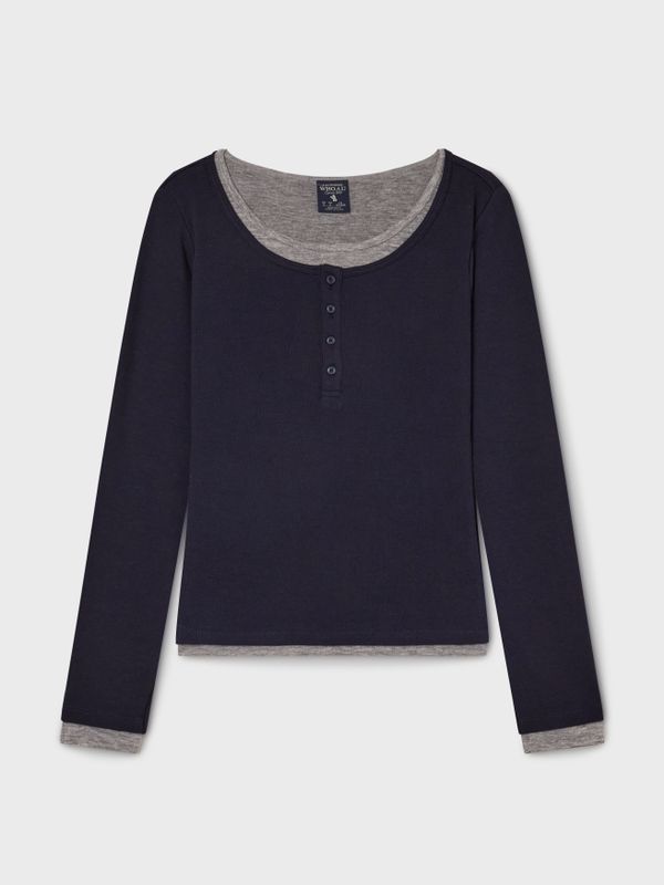 Layered Henry Neck Long Sleeve T-Shirt