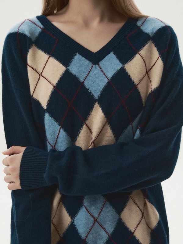 WHOAU Áo len V-neck Argyle Pullover _WHKAGB823F