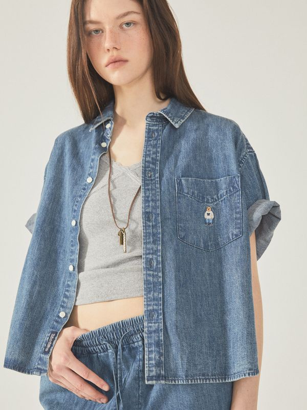 Steve Denim Crop Short Sleeve Shirts_WHYJF2522F