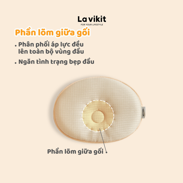 Gối sơ sinh chống bẹp đầu dành cho trẻ 1-18 tháng Lavikit