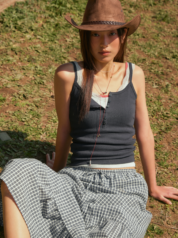 Eyelet Henry Neck Sleeveless