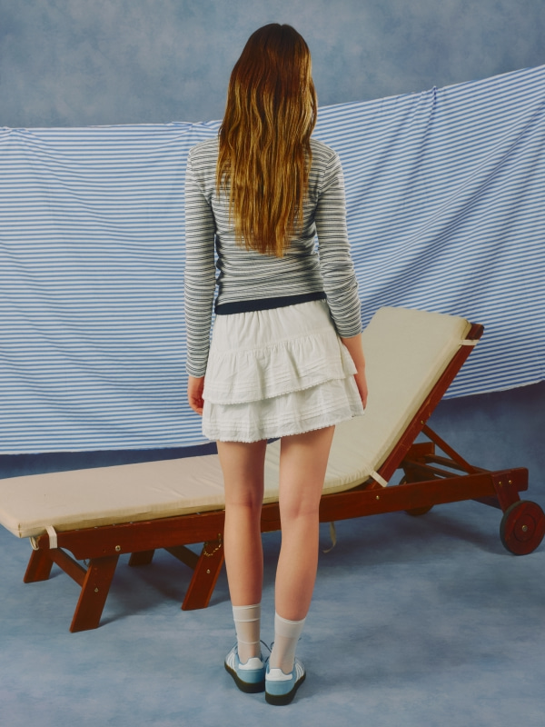 Ribbed Henry Neck Long Sleeve T-shirt