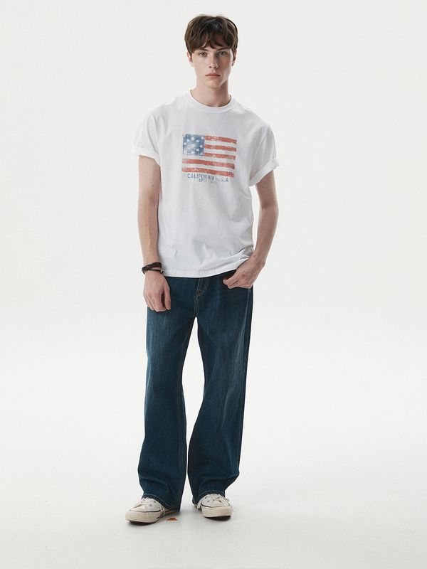 WHOAU Áo thu Unisex American Flag Printing T-shirt_WHRPG2407U
