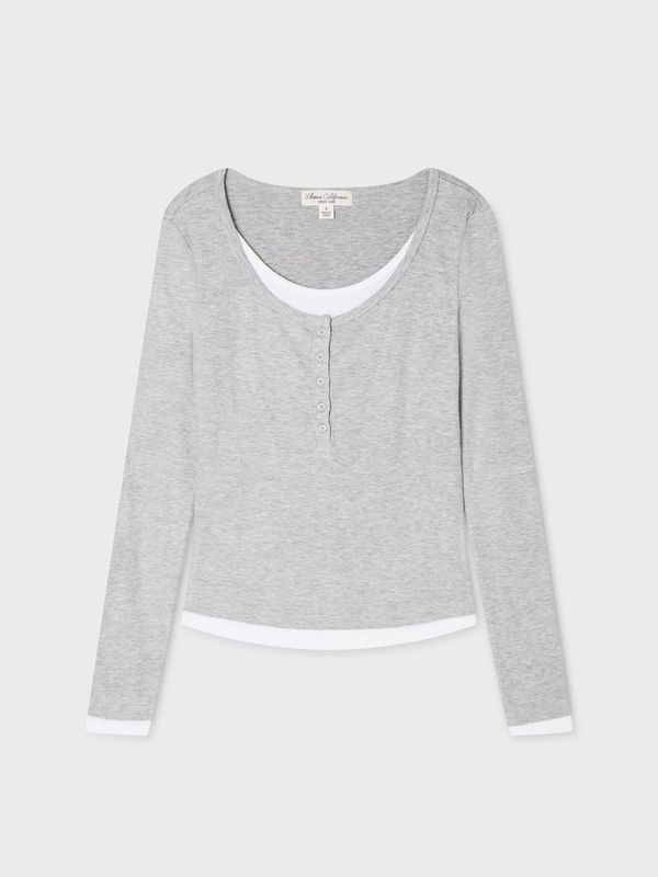 WHOAU Áo thun nữ tay dài Layered Henryneck Long Sleeve T-shirt(F)_WHLAGB824F