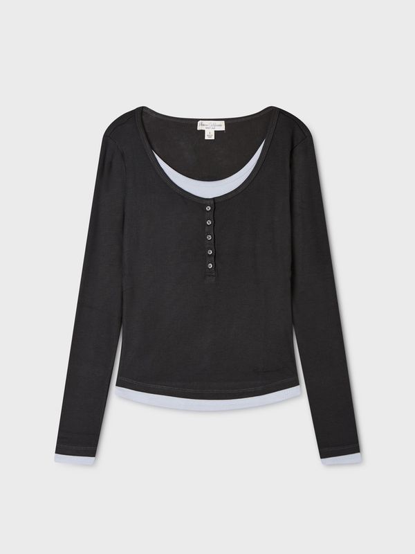 WHOAU Áo thun nữ tay dài Layered Henryneck Long Sleeve T-shirt(F)_WHLAGB824F