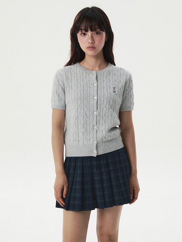 WHOU Áo len Steve R-neck Cable Short Sleeve Cardigan_WHCKG2412F