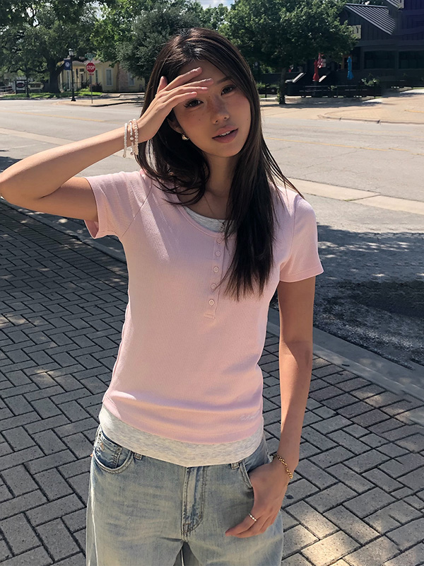 Layered Henley Short-Sleeve T-shirt