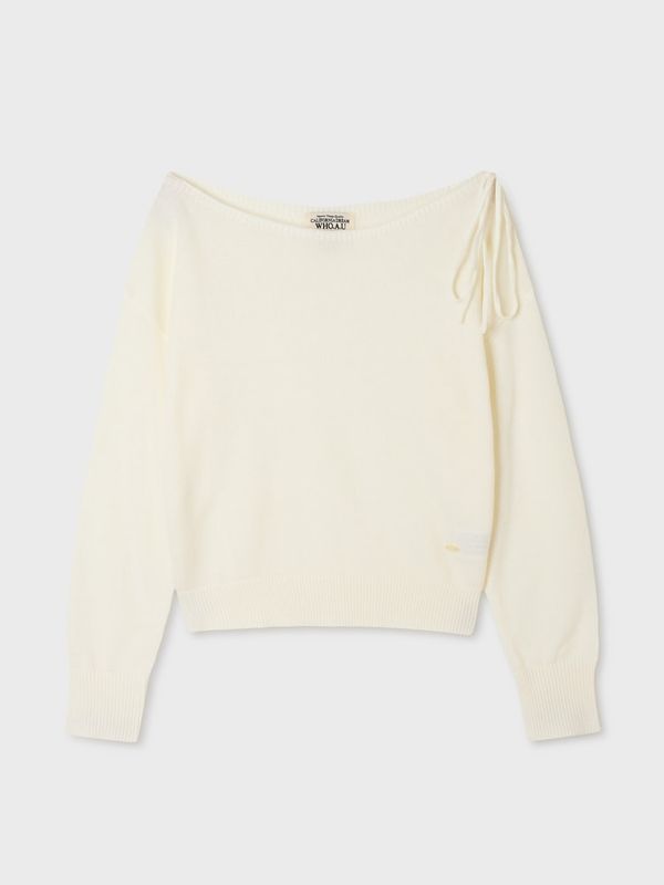 WHOAU Áo len Off-Shoulder Ribbon Pullover_WHKAGB938F