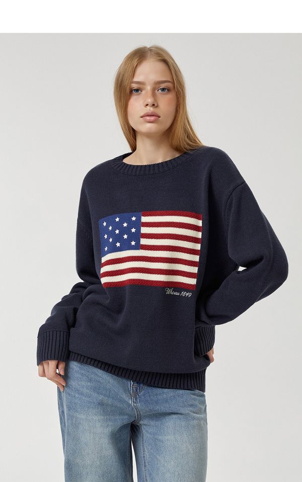 American Flag Intarsia Pullover (New)