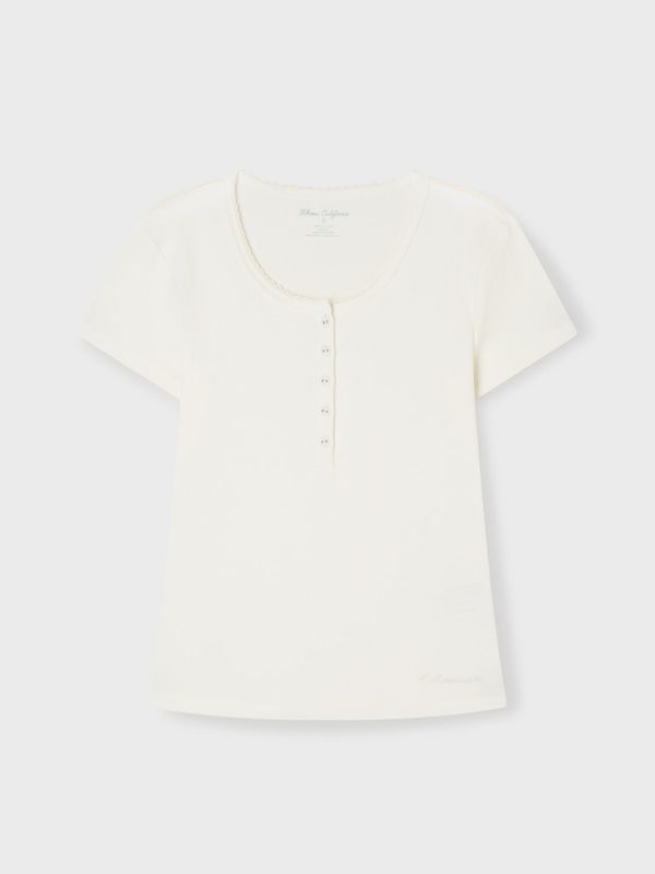 WHOAU Áo thun nữ Eyelet Henley Neck T-Shirt_WHRAG2532F