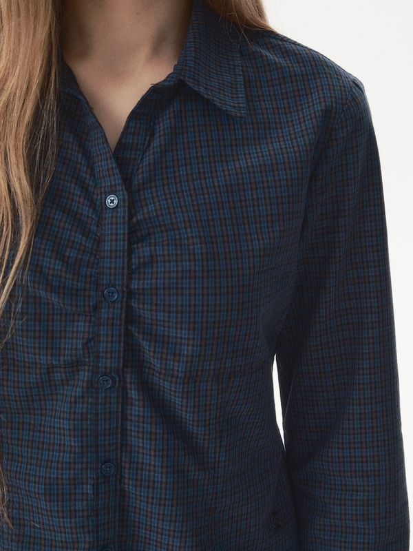 WHOAU Áo kiểu sọc caro nữ Slim fit check blouse_WHBLGB831F