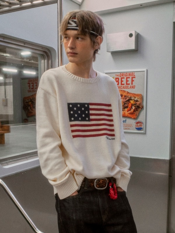 American Flag Intarsia Pullover (New)
