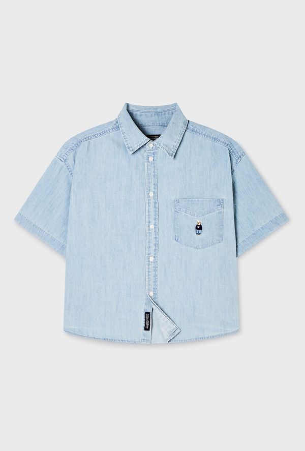 WHOAU Steve Denim Crop Short Sleeve Shirts_WHYJG2522F