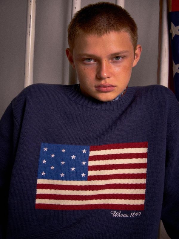 American Flag Intarsia Pullover