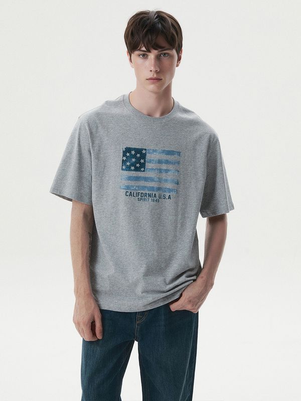 WHOAU Áo thu Unisex American Flag Printing T-shirt_WHRPG2407U