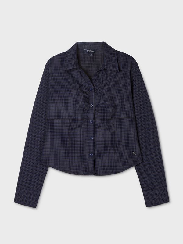 WHOAU Áo kiểu sọc caro nữ Slim fit check blouse_WHBLGB831F