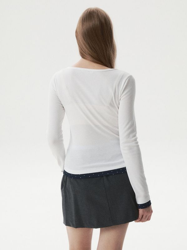 WHOAU Áo thun nữ tay dài Layered Henryneck Long Sleeve T-shirt(F)_WHLAGB824F