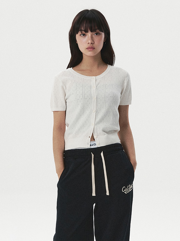 WHOAU Áo Cardigan Punching Skashi Short Sleeve Cardigan_WHCKG2522F