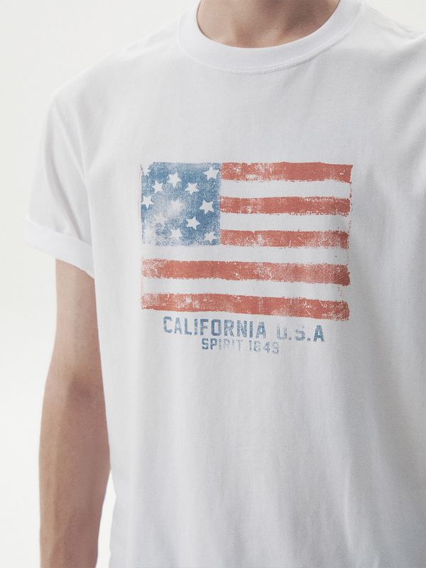 WHOAU Áo thu Unisex American Flag Printing T-shirt_WHRPG2407U