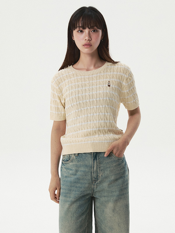 WHOAU Áo len Steve Melange Short Sleeve Sweater_WHKAG2412F
