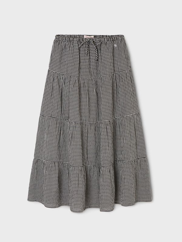 Check Long Tiered Skirt